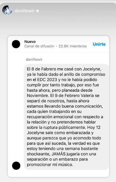Dani Flow revela qué pasó con su novia Valeria tras casarse con Jocelyne