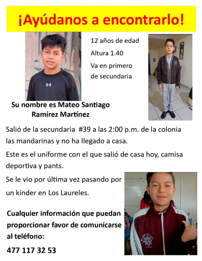 Buscan a Mateo Santiago, desapareció tras salir de la escuela