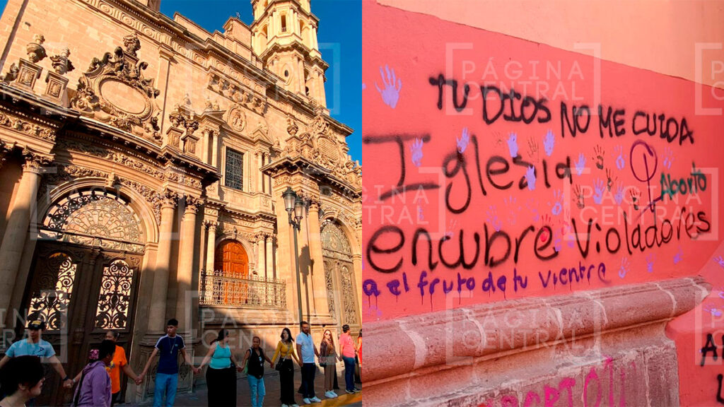 Fieles resguardaron Catedral de León durante marcha 8M, pero recinto es grafiteado
