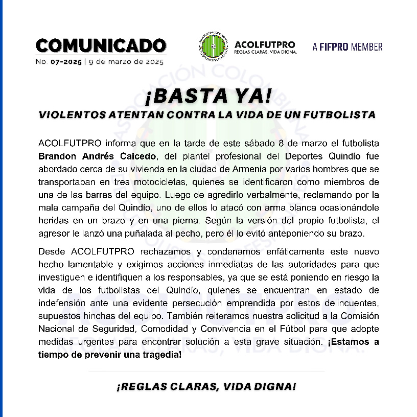 Colombia: Futbolista es apuñalado por seguidores de su equipo