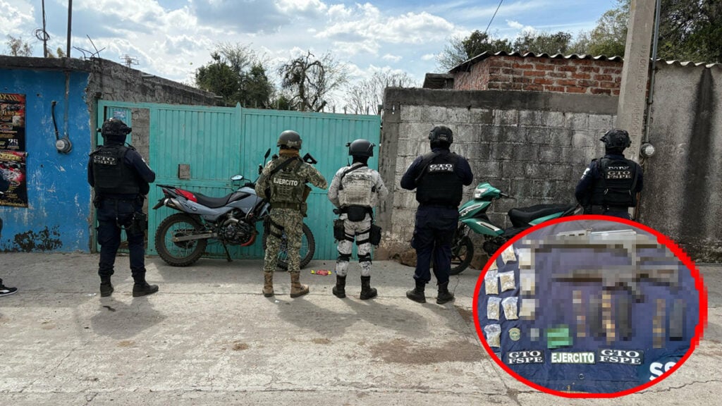 Yuriria: Hallan armas y droga en una casa tras reporte de hombres armados