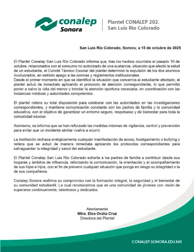 Sonora: Estudiantes del Conalep le dan ácido en lugar de agua a un compañero